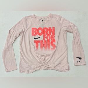 Nike Light Pink Kids Long Sleeve Tee with Coral Graphic 'Born For This'